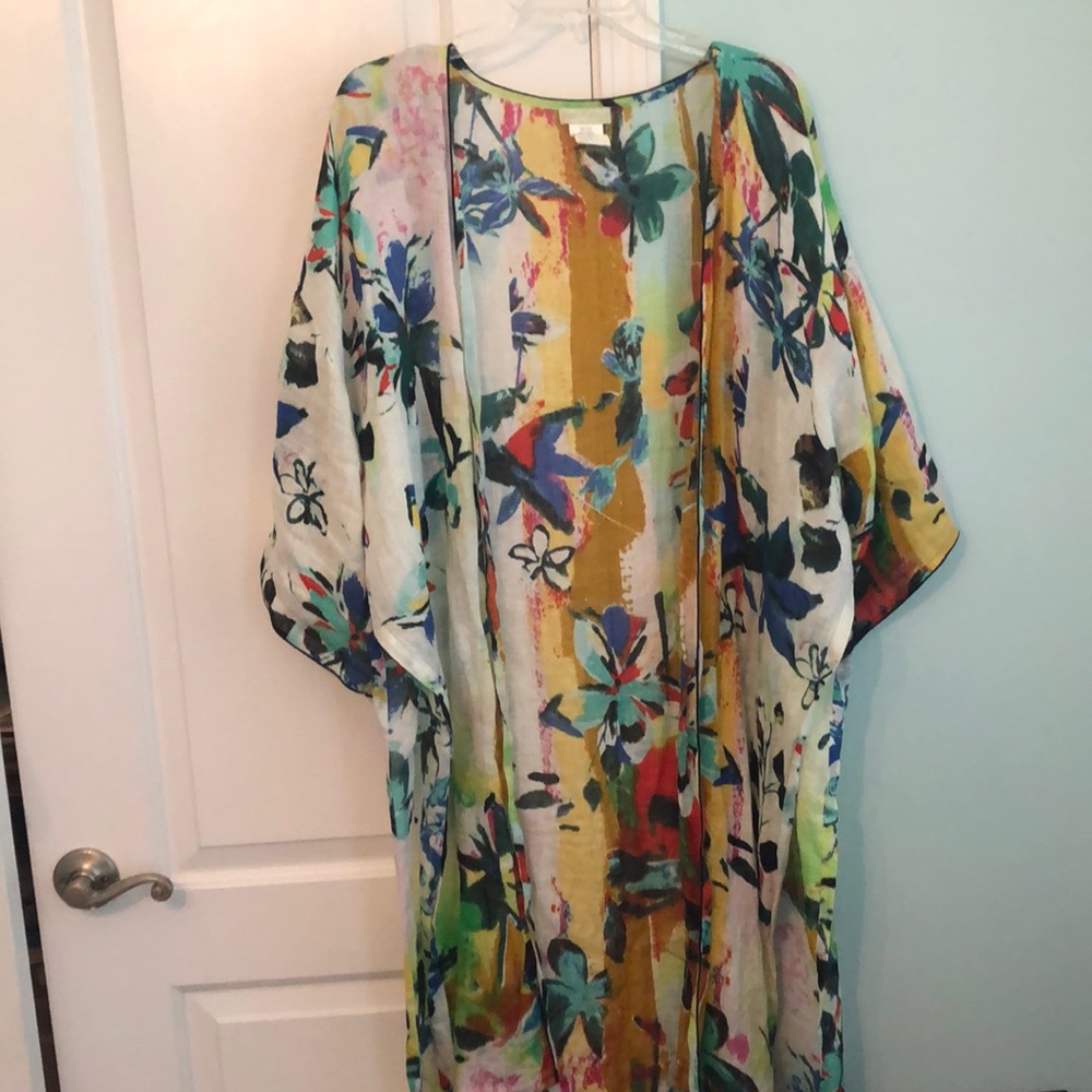 Anthropology Pe’tanu by Pashma kimono/duster 100% linen multi floral pattern XL